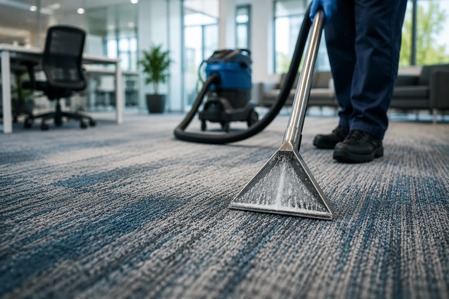 Premium commercial carpet care in a professional facility environment